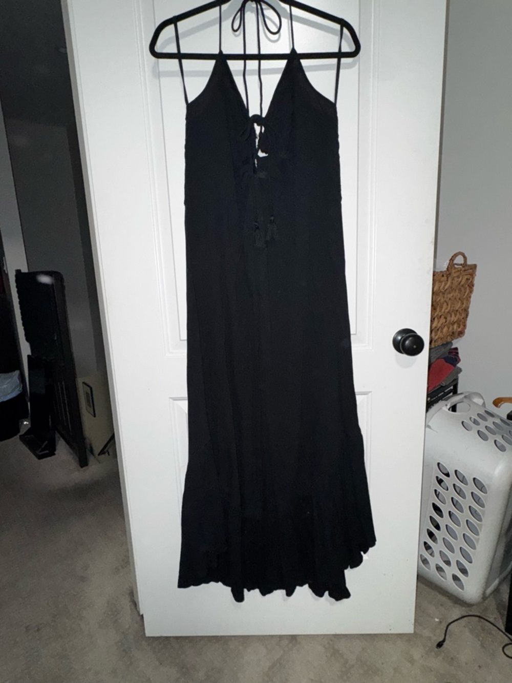 Aerie Black Halter Maxi Dress with Tie-Front Size XxL Crinkle fabric - Picture 2 of 6